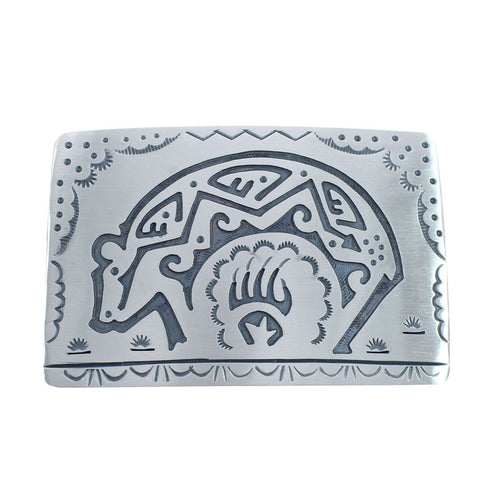 Native American Navajo Sterling Silver Bear and Bear Paw Belt Buckle JX124345